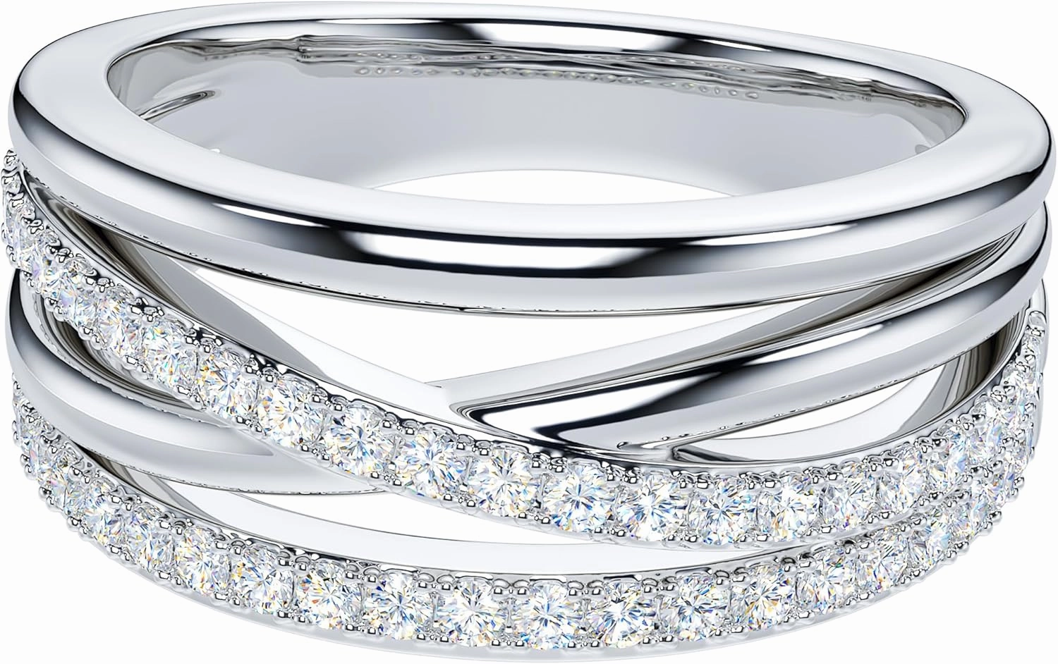 THELANDA Genuine Moissanite or Simulated Diamond Sterling Silver 8.5mm Four Row Criss Cross Crossover Infinity Wedding Ring For Couples