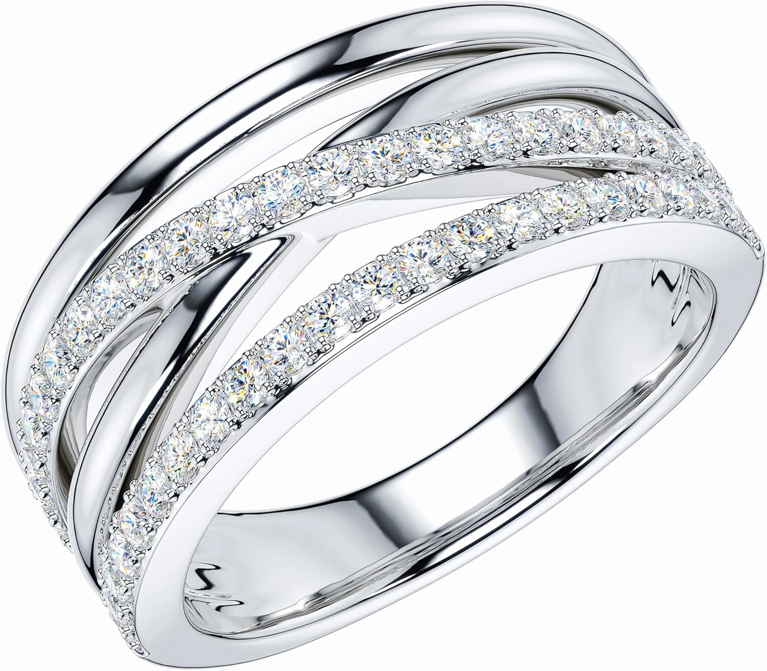 THELANDA Genuine Moissanite or Simulated Diamond Sterling Silver 8.5mm Four Row Criss Cross Crossover Infinity Wedding Ring For Couples