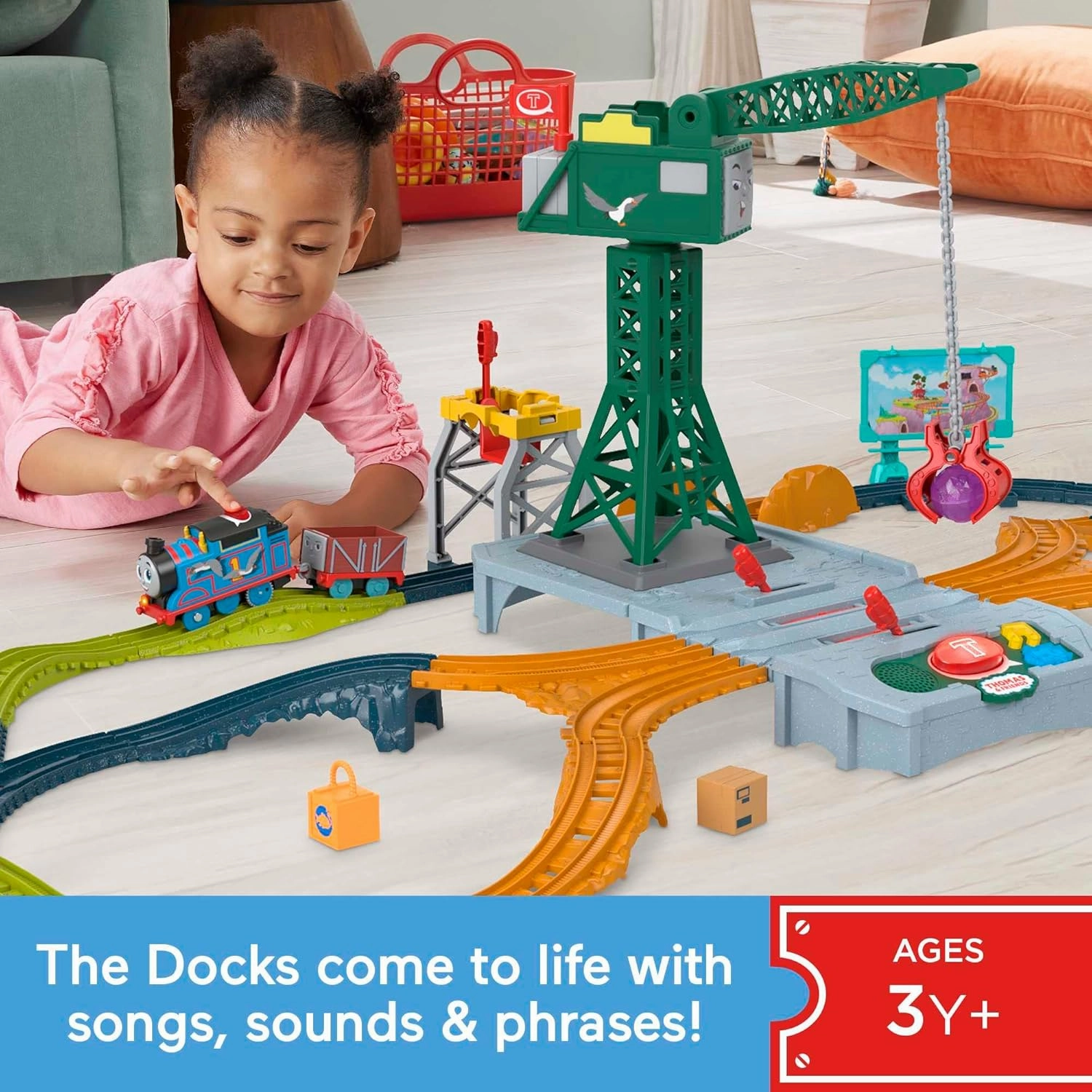 Thomas & Friends Motorized Train Set, Talking Cranky Delivery Set, Talking Crane & Battery Powered Toy Train with Songs & Sounds (Amazon Exclusive)