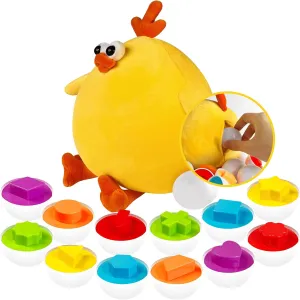Toddler Chicken Easter Eggs Toys Eggs, Color Matching Game Shape Sorter with 12 Toy Eggs for Kids