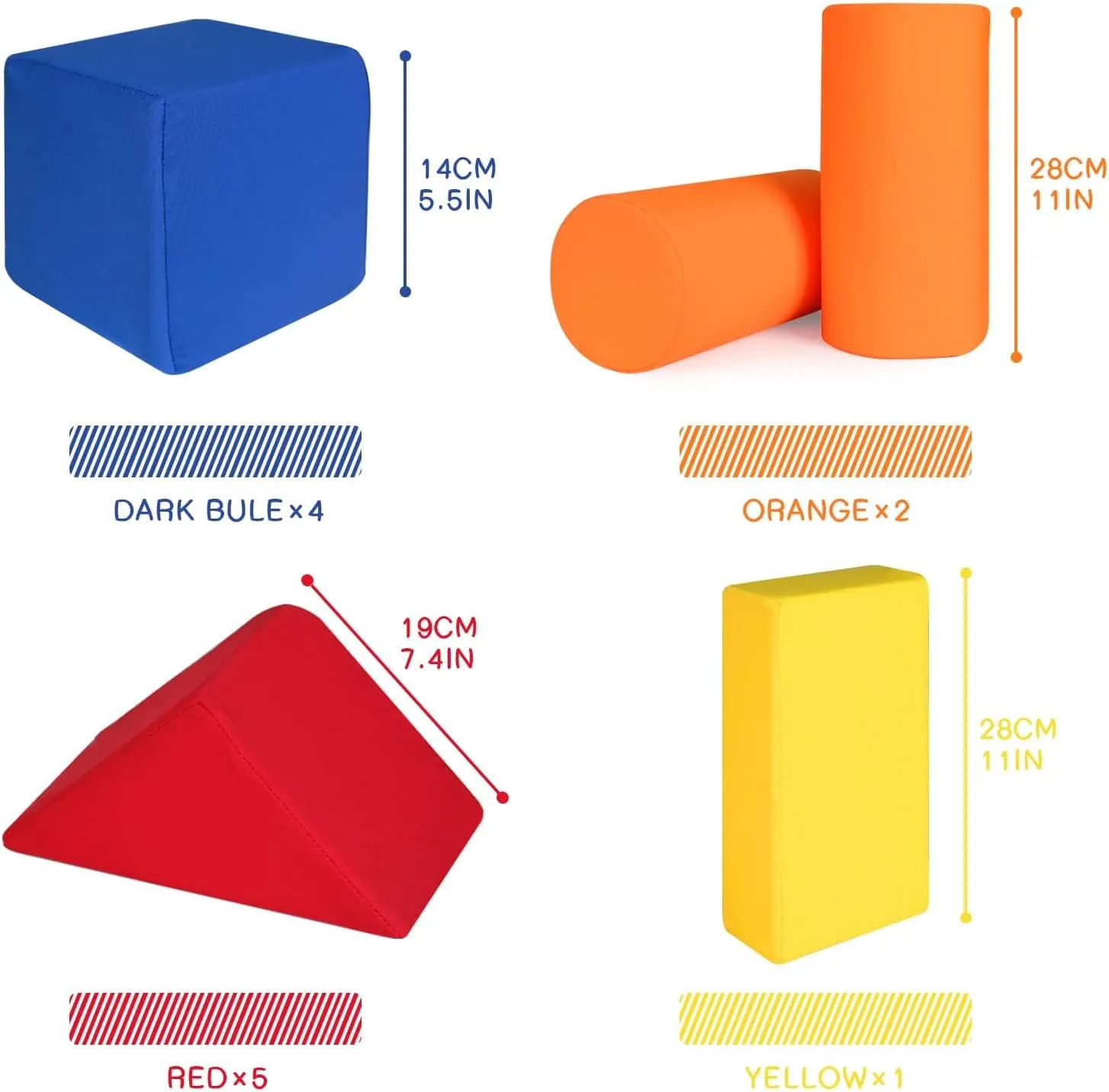 Toddler Foam Building Blocks, 12 PCS   4 Kinds of Shapes Colourful Stacking Block Sets for Kids, Soft Foam Building Blocks Throwing Toys