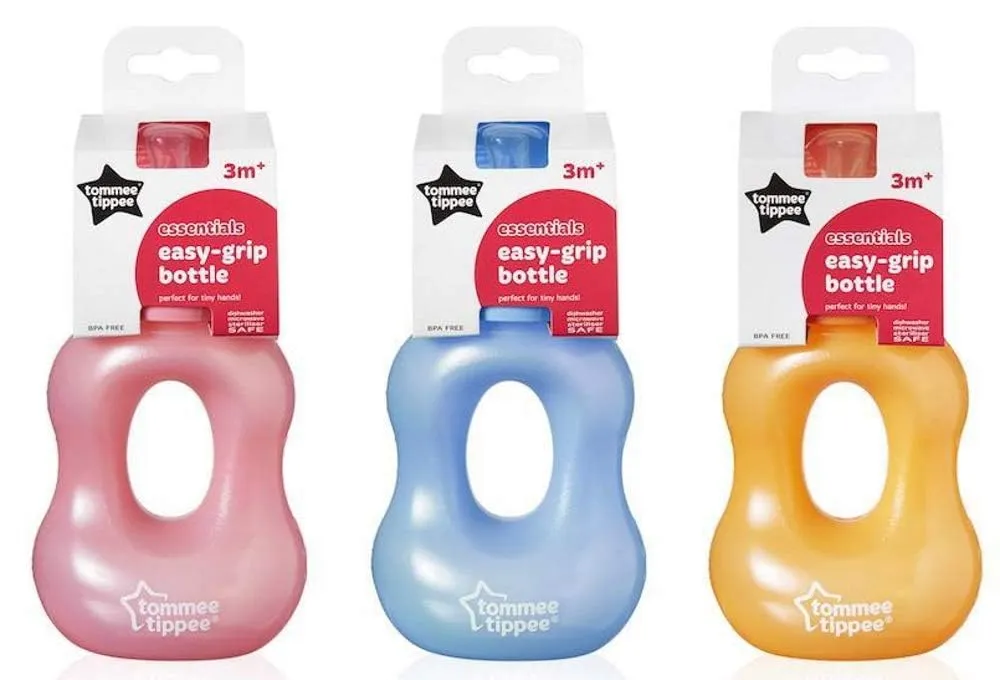 Tommee Tippee Wide Neck Nipper Gripper Easy Grip Bottle with Soft Silicone Teat 3m , 240ml, Pink