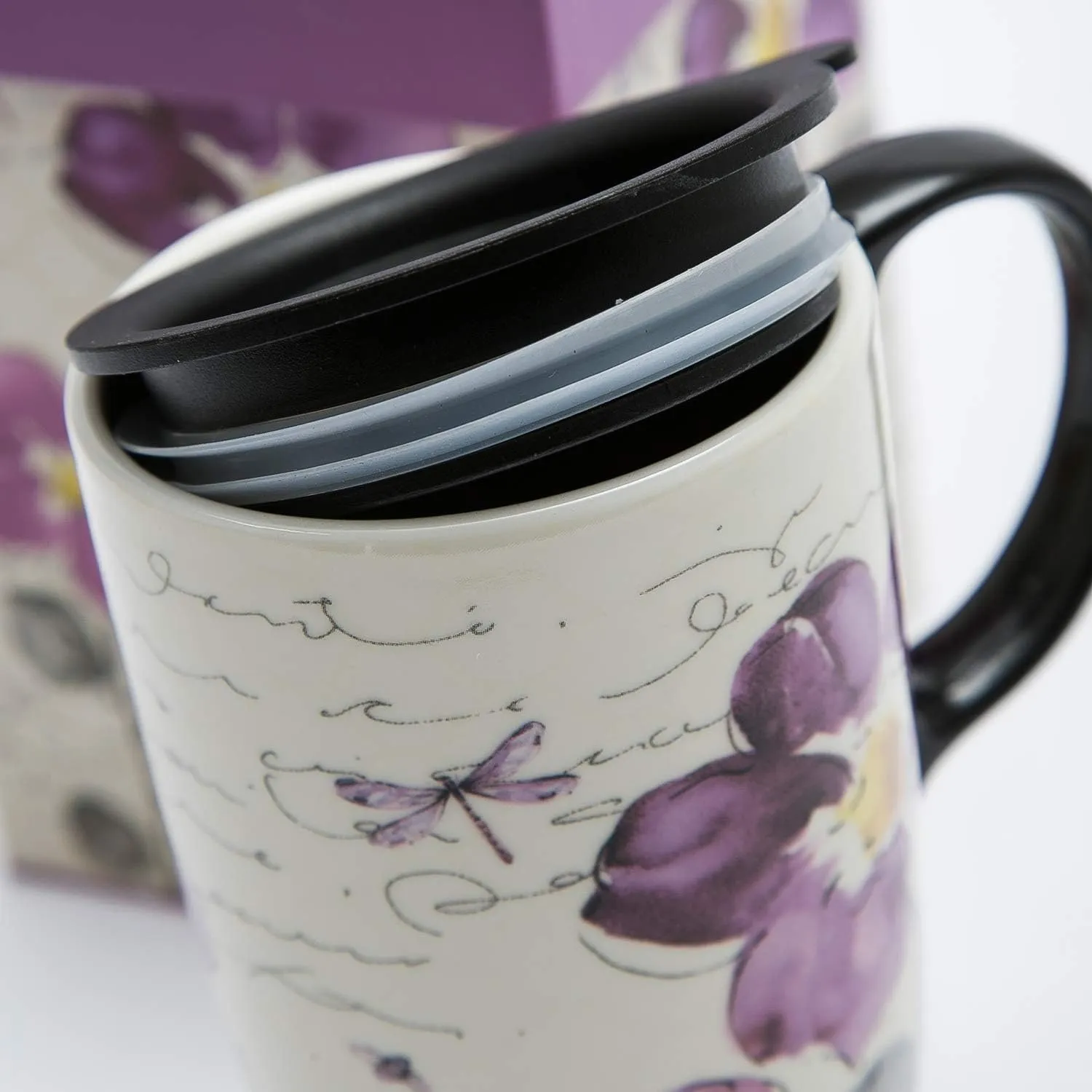 Topadorn Ceramic Latte Mug 17 oz. Coffee Cup with Sealed Lid and Gift Box,set of 2