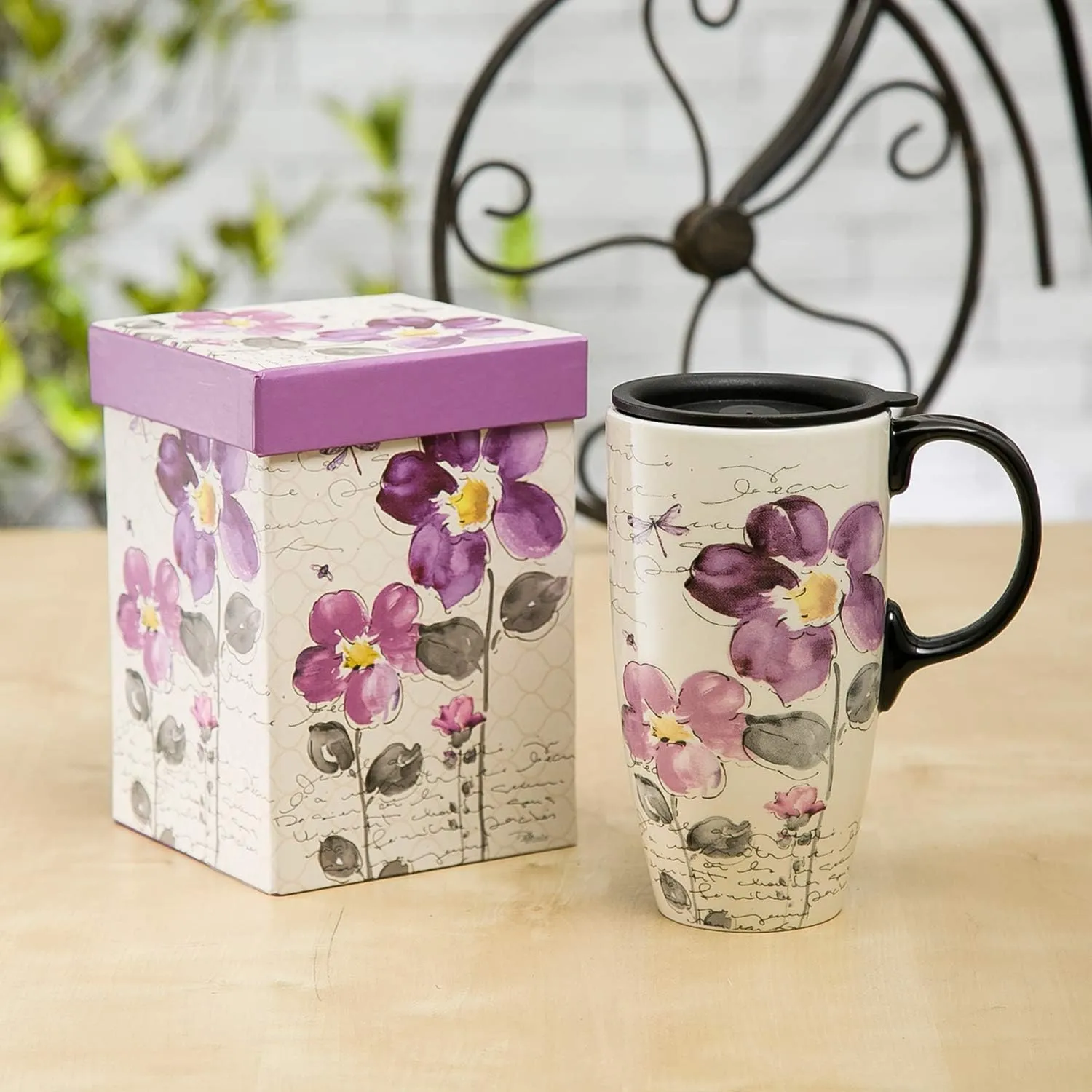 Topadorn Ceramic Latte Mug 17 oz. Coffee Cup with Sealed Lid and Gift Box,set of 2