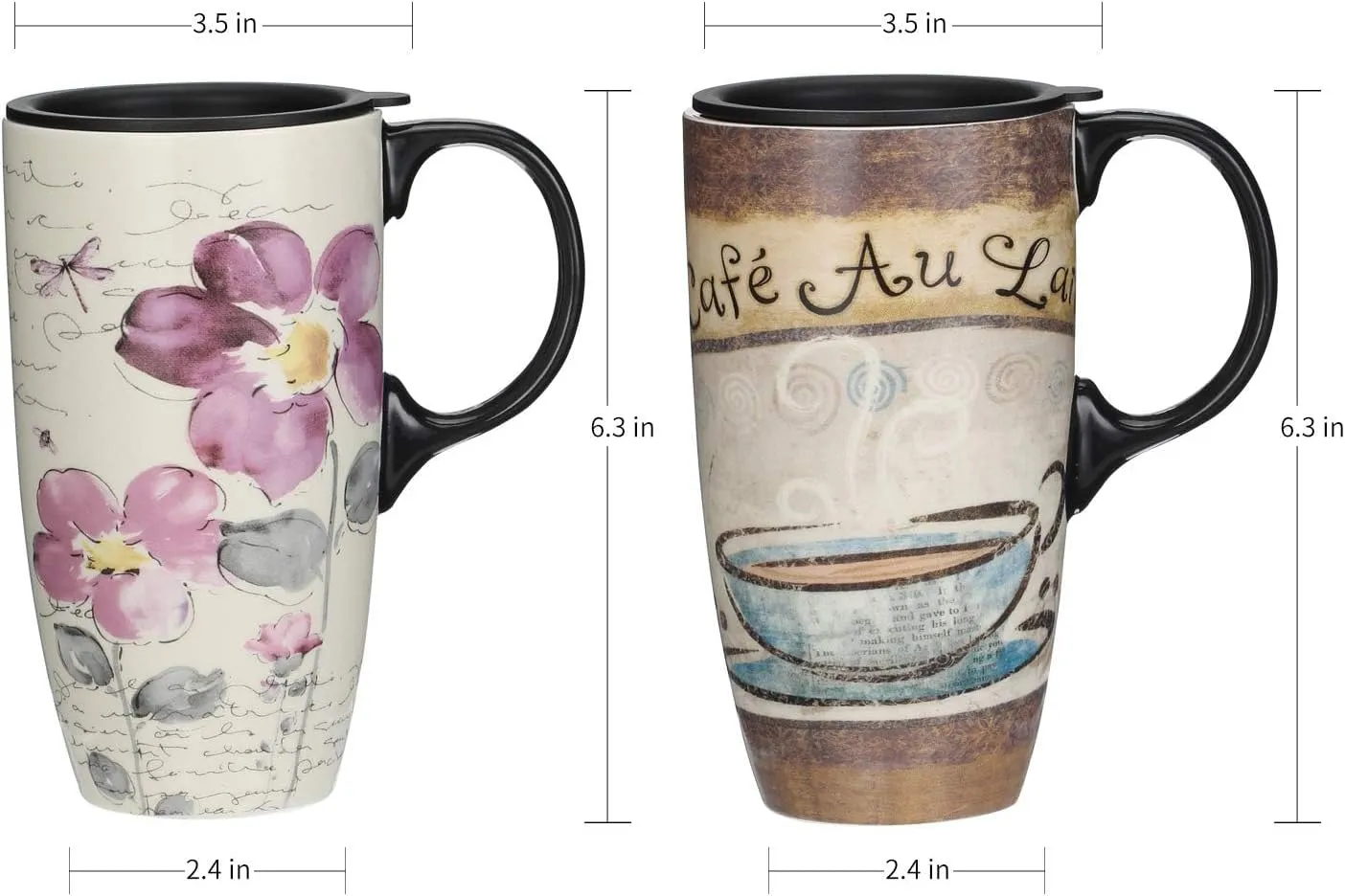Topadorn Ceramic Latte Mug 17 oz. Coffee Cup with Sealed Lid and Gift Box,set of 2