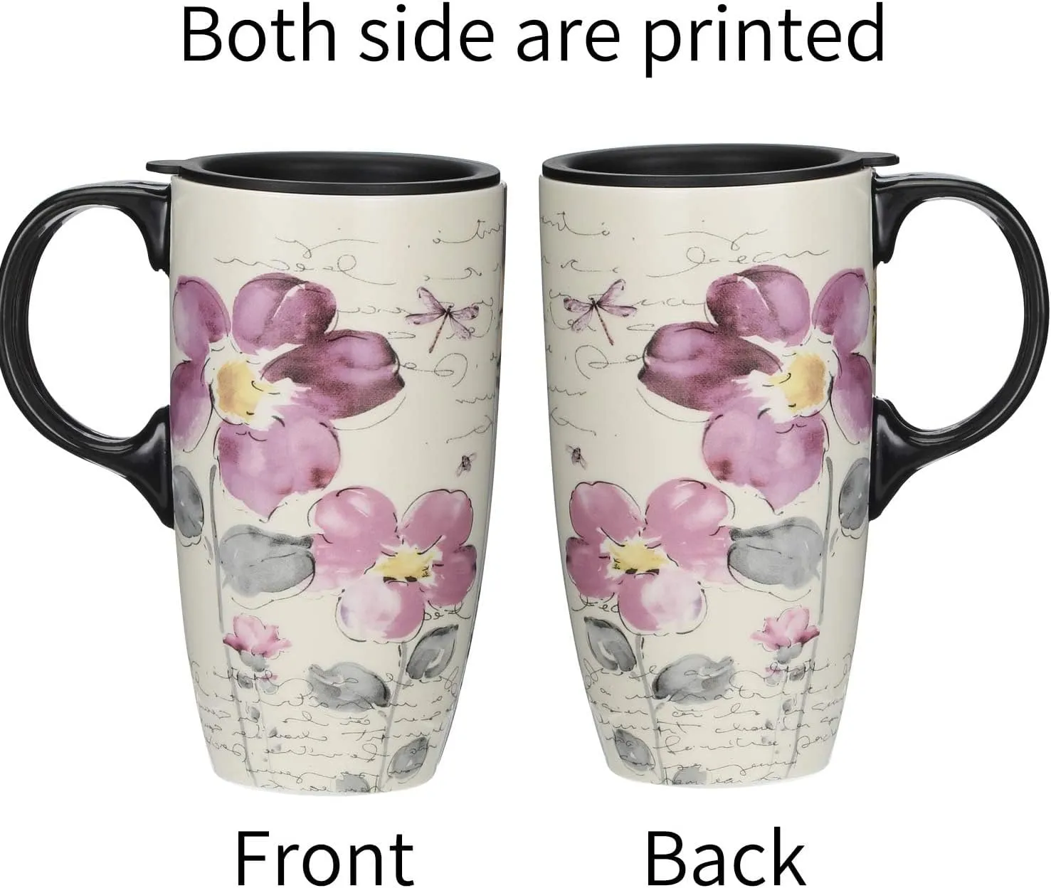 Topadorn Ceramic Latte Mug 17 oz. Coffee Cup with Sealed Lid and Gift Box,set of 2