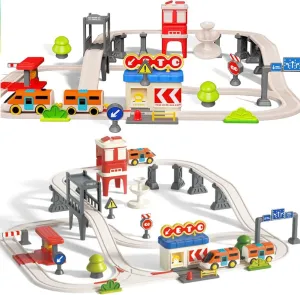 TOPLIVING Urban Rail Electric Trains Set for Kids, 55 PCS Battery Operated Trains Set, Magnetic Train Toys w/Music & Train Tracks Accessories, Birthday Gifts for Toddlers