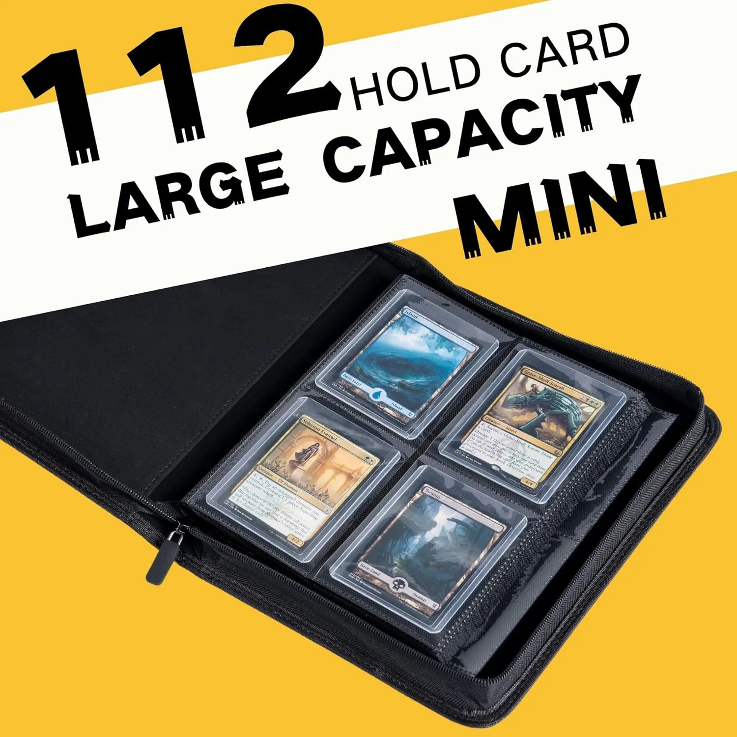 Toploader Binder, Holds 112  Toploaders, 4 Pocket Top Loader Card Storage Case, Double-Sided Pockets for trading card in 3 x 4'' Toploaders