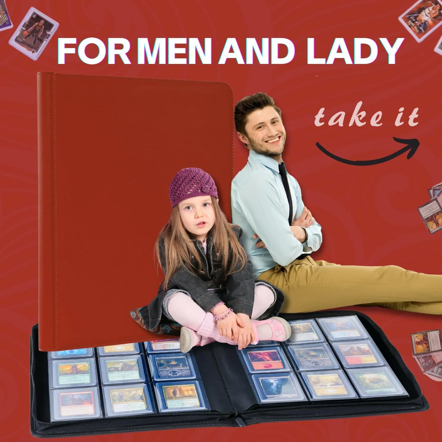 Toploader Binder - Holds 288  Top Loaders for Cards, 9 Pocket Top Loader Binders with Sleeves for 3" x 4" Rigid Card Holders for YugiOh, Baseball, Football and other Sports Cards (Red)