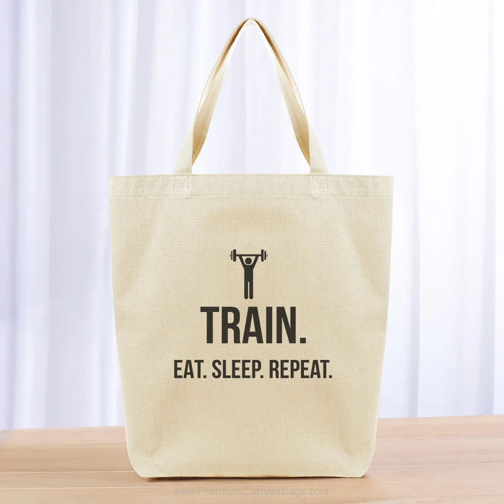 Train Eat Sleep Repeat Tote Bag - black