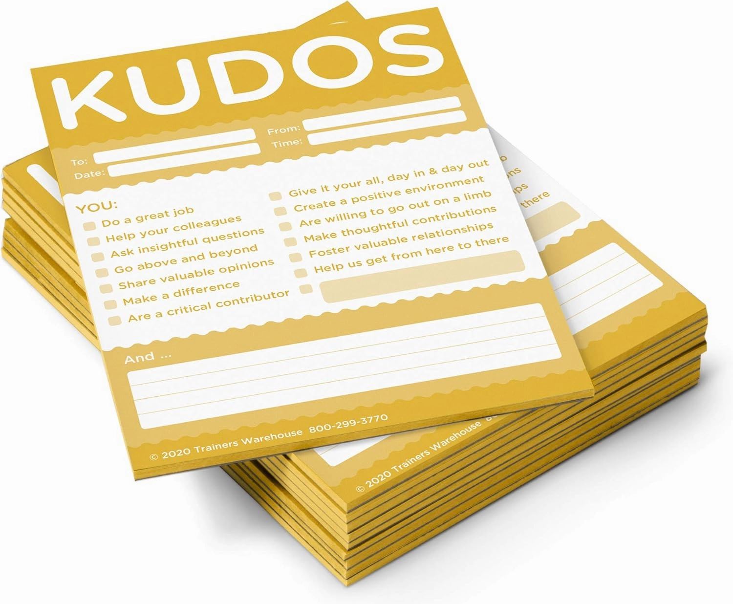 Trainers Warehouse Kudos for Teams Set of 10 Note Pads (Gold) | Clever & Colorful - Recognize Large or Small Contributions, & Inspire Continued Efforts | 4" W x 5.5" L
