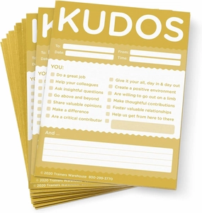 Trainers Warehouse Kudos for Teams Set of 10 Note Pads (Gold) | Clever & Colorful - Recognize Large or Small Contributions, & Inspire Continued Efforts | 4" W x 5.5" L