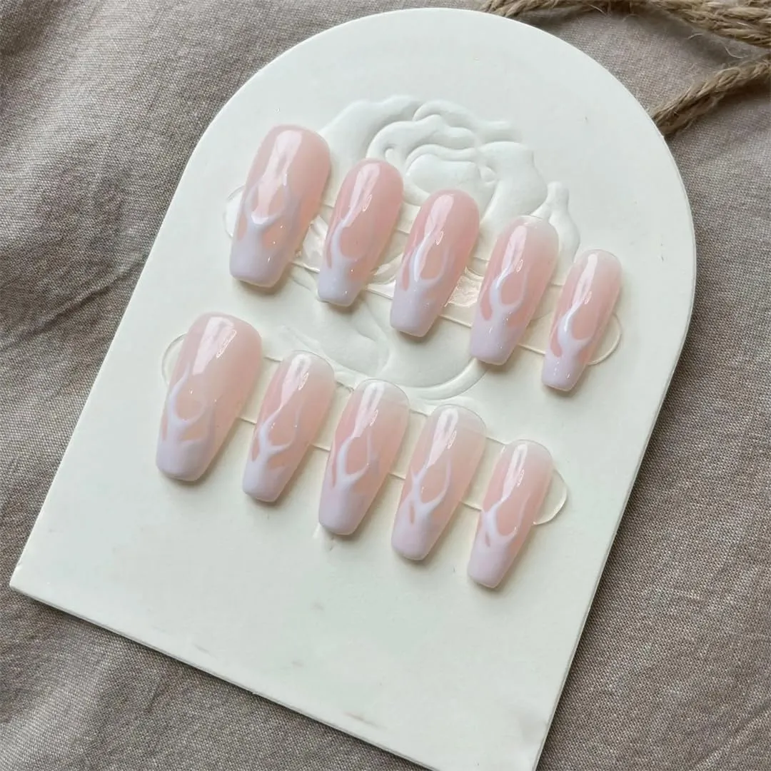 Translucent Handmade Wearable Fake Nails Gradient AB Asymmetrical Almond Fake Nails Trimmed Nails