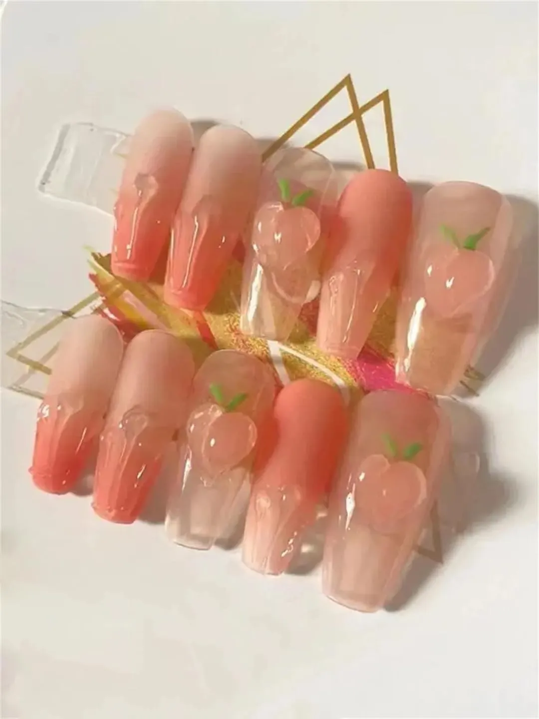 Translucent Handmade Wearable Fake Nails Gradient AB Asymmetrical Almond Fake Nails Trimmed Nails