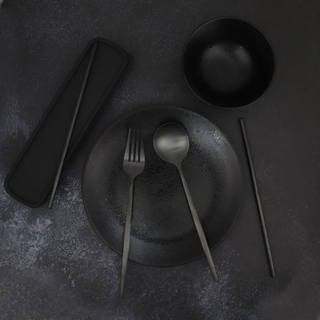 Travel Cutlery Box Set w/ Straws (Satin Black)