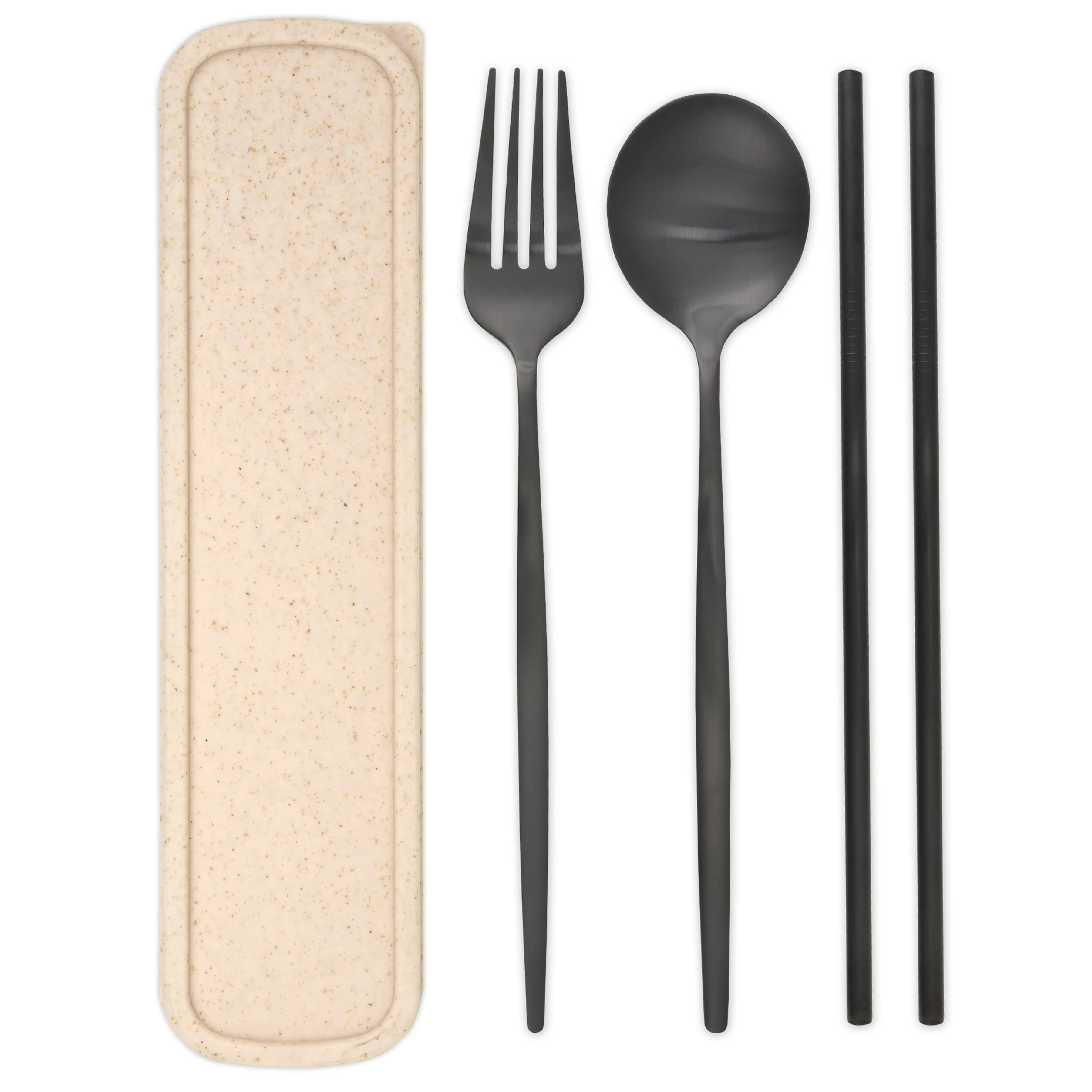 Travel Cutlery Box Set w/ Straws (Satin Black)