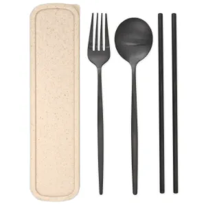 Travel Cutlery Box Set w/ Straws (Satin Black)