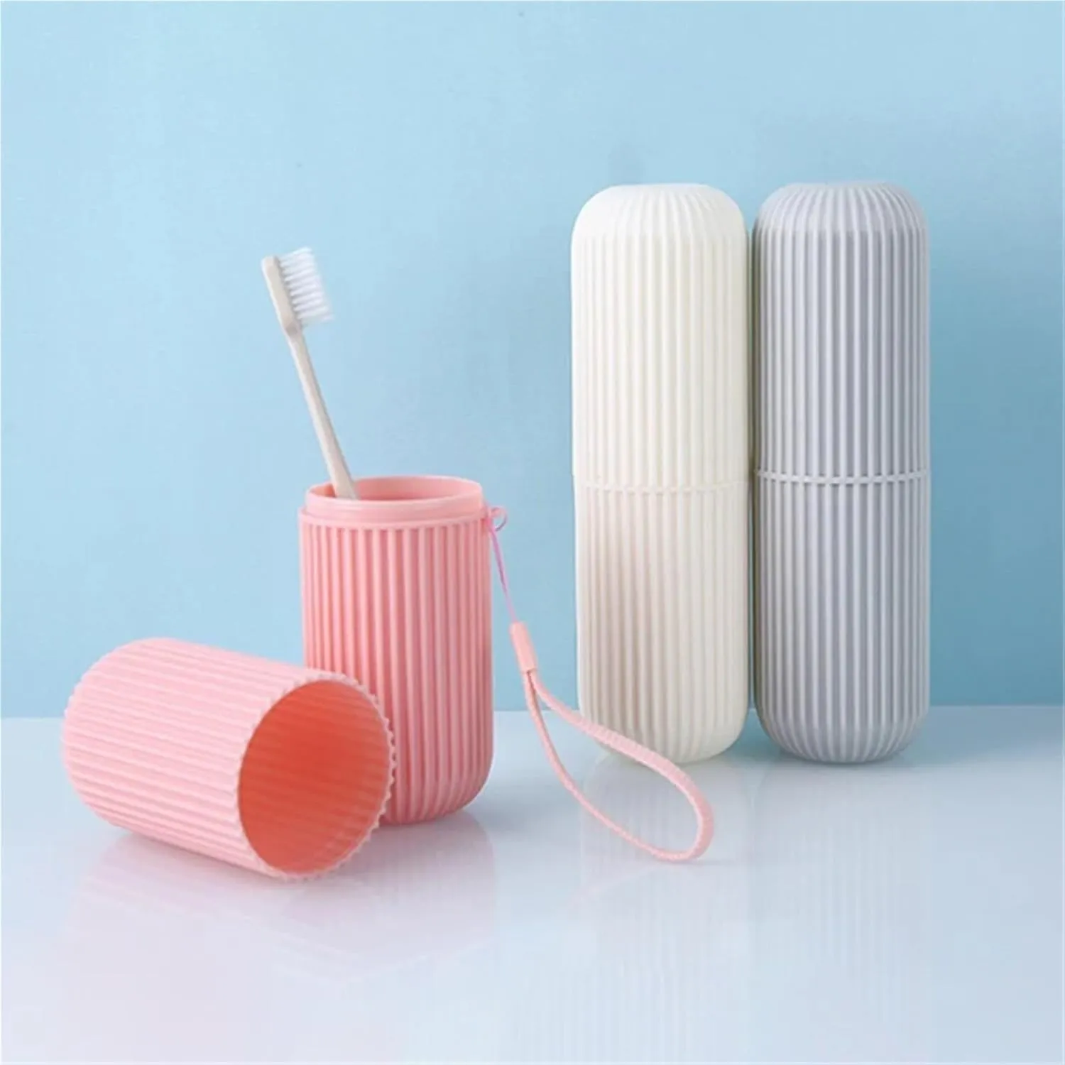 Travel toothbrush cups Portable Travel Mouthwash Mug Set Toothbrush Bucket Covered Toothbrush Case Set of Two(Color1)
