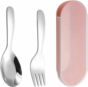 Travel Utensils with Case 2 PCS 1 Set Portable Spoon Fork Tableware Outdoor Camping Stainless Steel Cutlery Set for Hiking Outdoor Camp Cooking Supplies(Pink-1 Set)