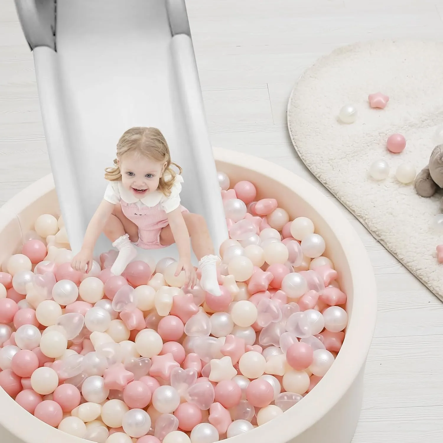 TRENDPLAY Big Star & Heart Shaped Ball Pit Balls - 100 200 Larger Plastic Balls Set, Different Shapes for Toddlers
