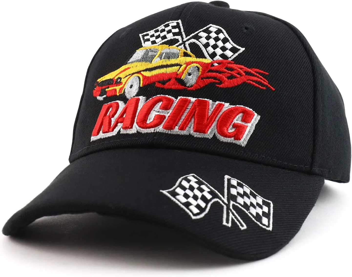 Trendy Apparel Shop Racing 3D Embroidered Flame Car Race Flag Baseball Cap
