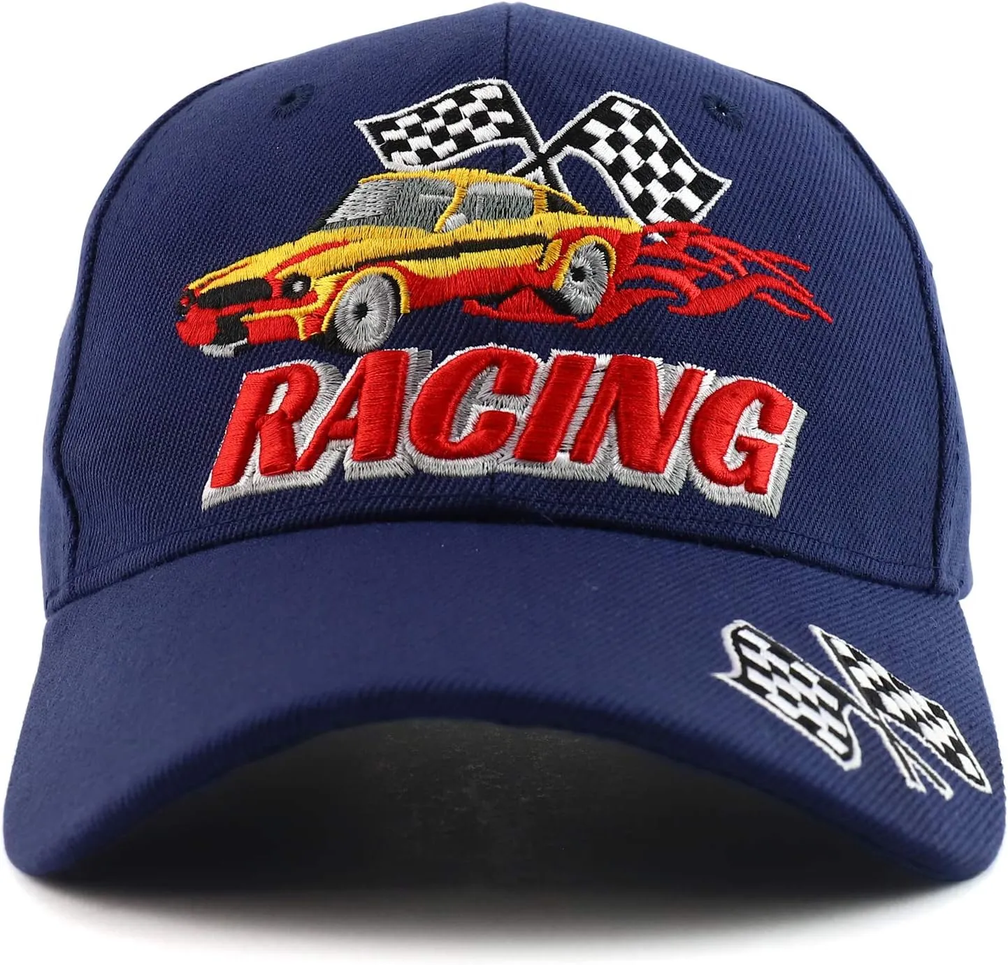 Trendy Apparel Shop Racing 3D Embroidered Flame Car Race Flag Baseball Cap