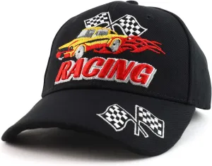 Trendy Apparel Shop Racing 3D Embroidered Flame Car Race Flag Baseball Cap