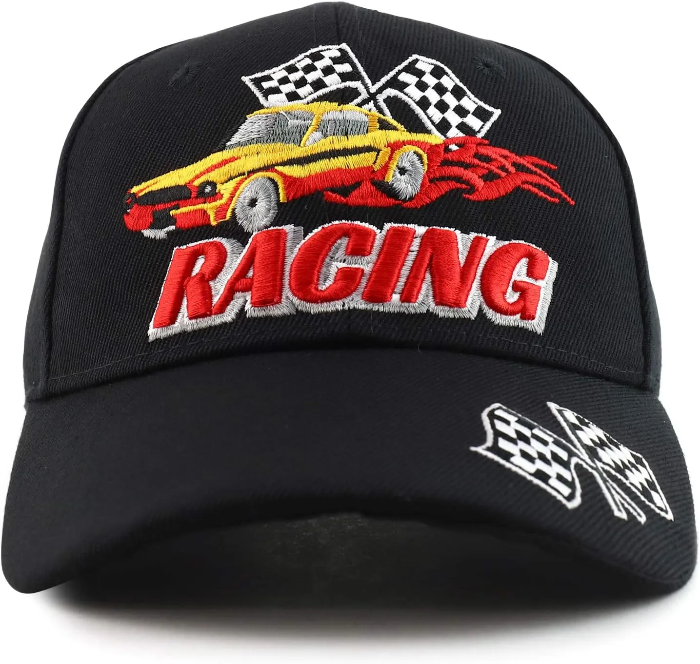 Trendy Apparel Shop Racing 3D Embroidered Flame Car Race Flag Baseball Cap
