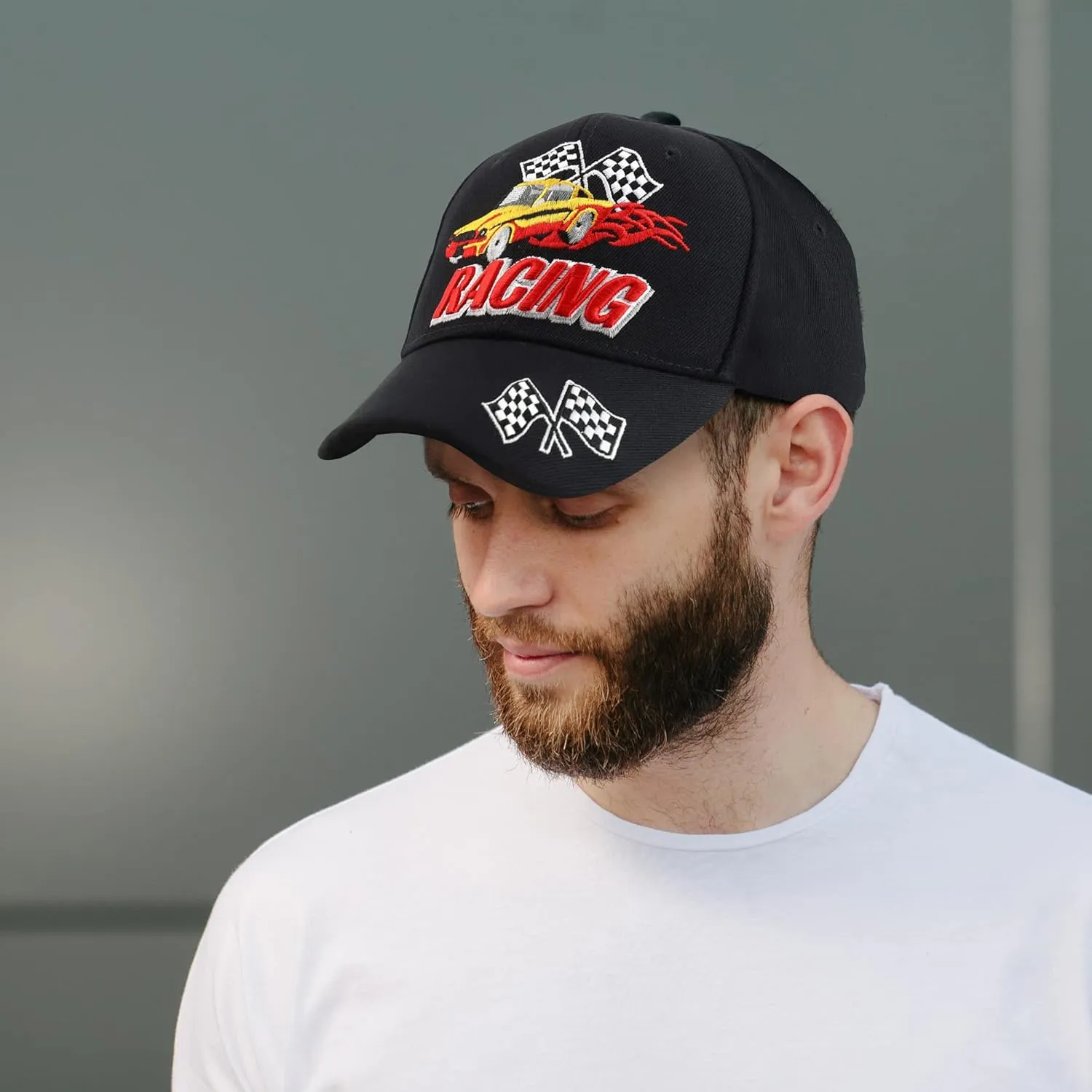 Trendy Apparel Shop Racing 3D Embroidered Flame Car Race Flag Baseball Cap