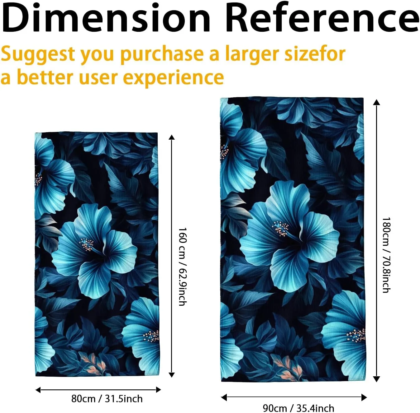 Tropical Floral Microfiber Beach Towel Blue Hibiscus Patterns, Quick Dry Absorbent Soft Sand Free Lightweight Beach Blanket, Vacation Picnic Pool Gym Essentials 70x35 Inch