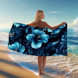 Tropical Floral Microfiber Beach Towel Blue Hibiscus Patterns, Quick Dry Absorbent Soft Sand Free Lightweight Beach Blanket, Vacation Picnic Pool Gym Essentials 70x35 Inch