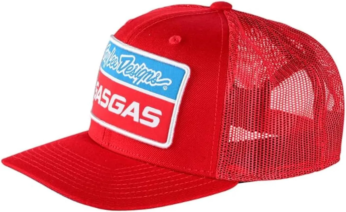 Troy Lee Designs GasGas Racing Team Snapback Curved Hat for Men/Women, Official Team Merchandise, Trucker Hat, Customizable Fit, One Size, Stock Red, SKU 766615000