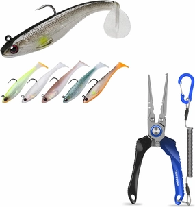 TRUSCEND Pre-Rigged Soft Fishing Lures, Well-Made Easy Catching Lures for Family Fishing, Lockable Handy Fishing Pliers with Innovative Ergonomic Handle, Amazing Fishing Gear Gifts