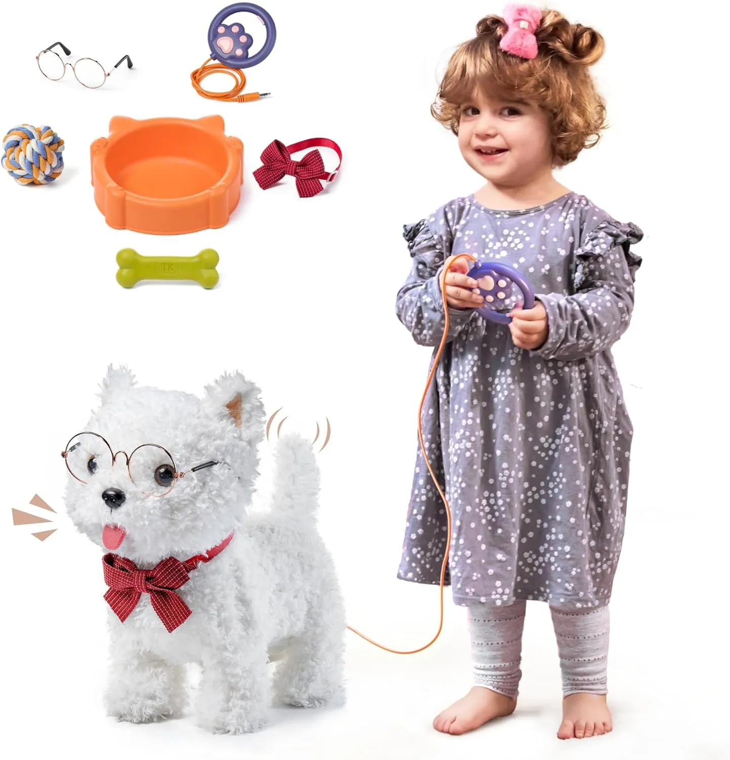 TUMAMA Electronic Dog Toy Pet, Remote Control and Voice Control Interactive Plush Puppy with Walking, Barking, Tongue Licking, Tail Wagging, Walking Dog Toys for Age 3  Kids