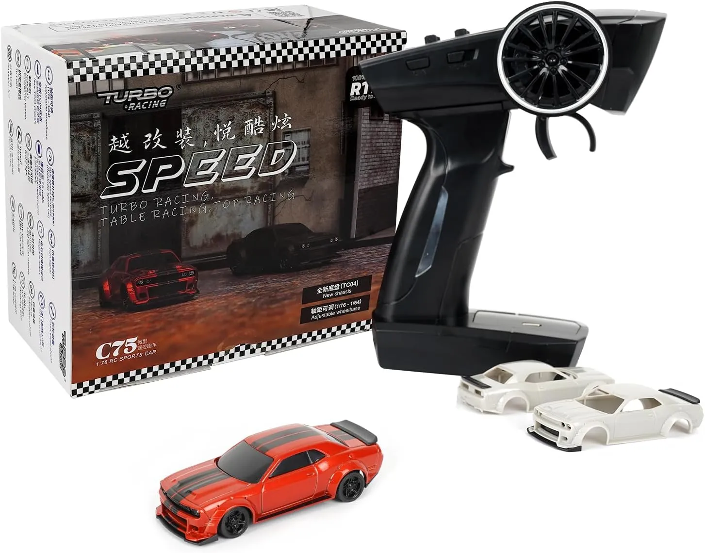 Turbo Racing 1:76 Scale RC Sport Car, Table Racing 2.4GHZ Remote Control Mini Model Car with Full Proportional RTR for Adults Toys (C75-Red)