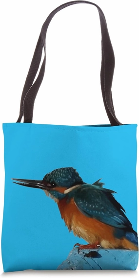 Turquoise Blue Fishing Bird Vector Art Tote Bag