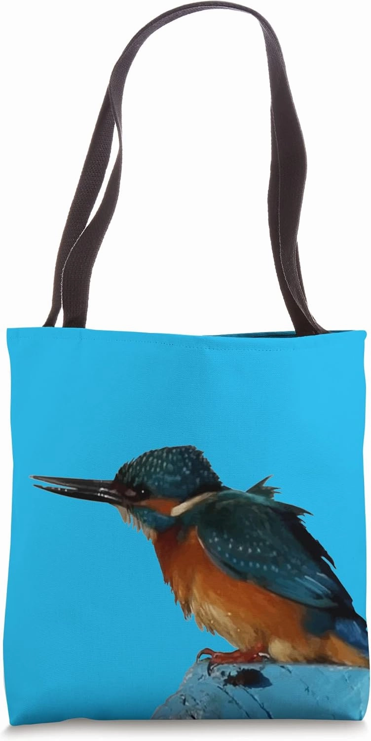 Turquoise Blue Fishing Bird Vector Art Tote Bag