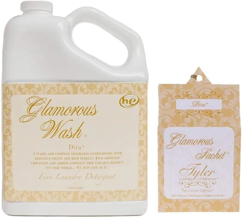 Tyler Candle Glamorous Wash Diva Laundry Detergent 128oz w/Diva Sachets Bundle (1)