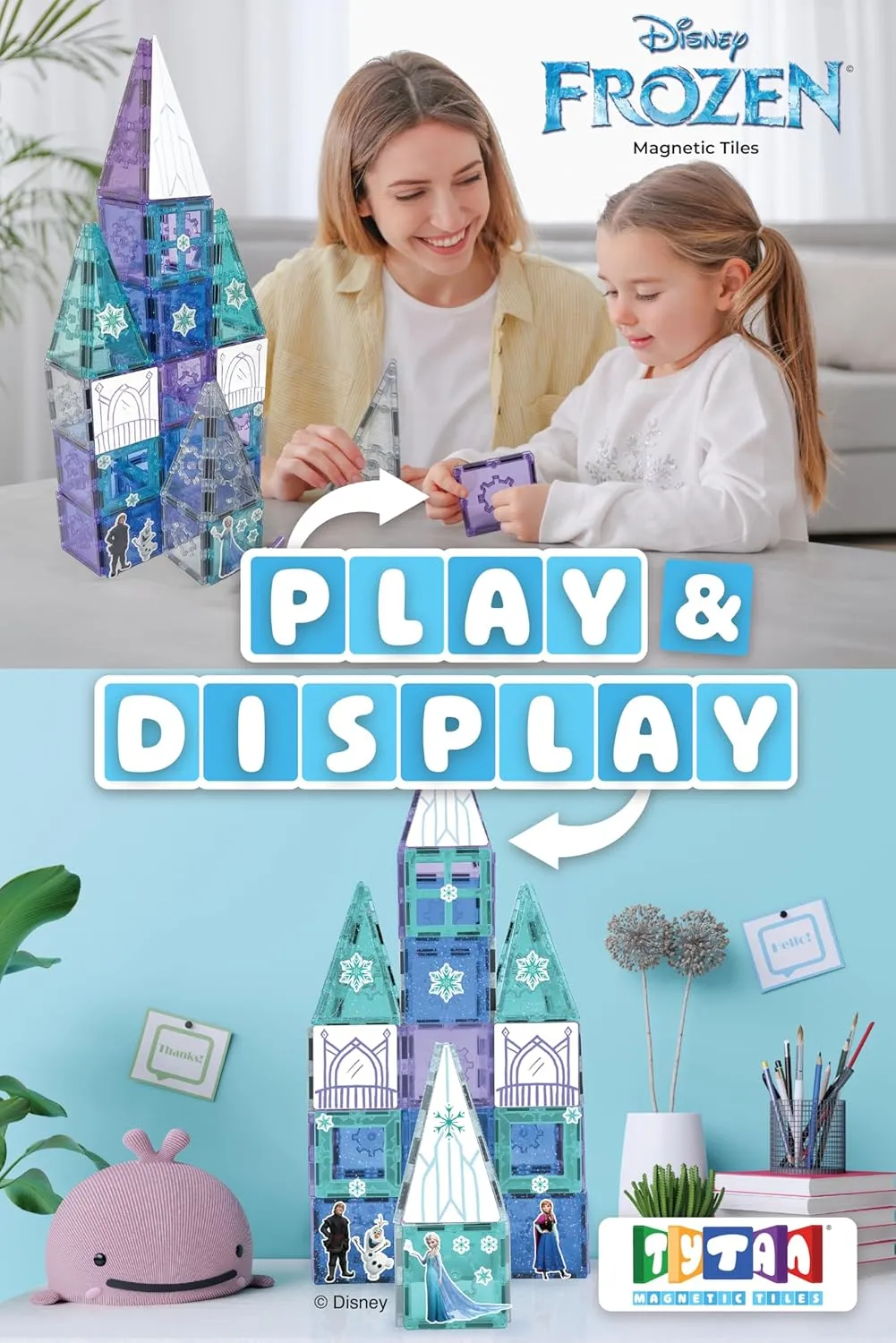 Tytan Official Disney Frozen Magnetic Tile Castle – 68-Piece STEAM Set with Glitter Tiles, Reusable Stickers & Guide – Features Elsa, Anna & Olaf – Educational Toy for Kids Ages 3 Toys