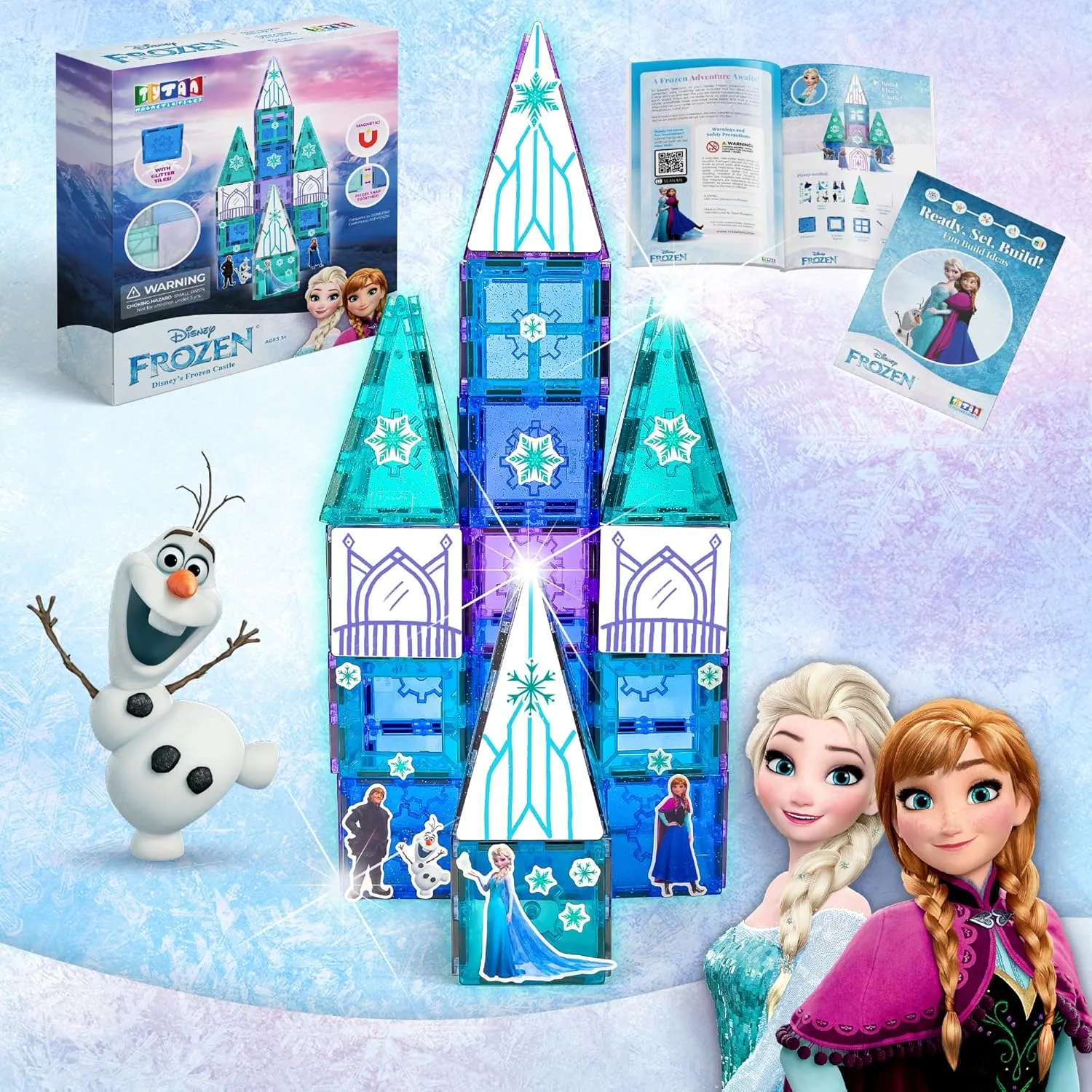 Tytan Official Disney Frozen Magnetic Tile Castle – 68-Piece STEAM Set with Glitter Tiles, Reusable Stickers & Guide – Features Elsa, Anna & Olaf – Educational Toy for Kids Ages 3 Toys