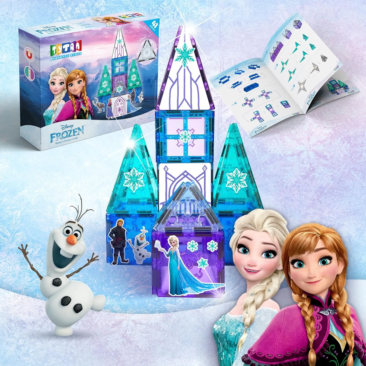 Tytan Official Disney Frozen Magnetic Tile Set – 41-Piece STEAM Toy with Glitter Tiles, Reusable Stickers & Elsa, Anna & Olaf – Educational Building Set for Kids Ages 3 Toys