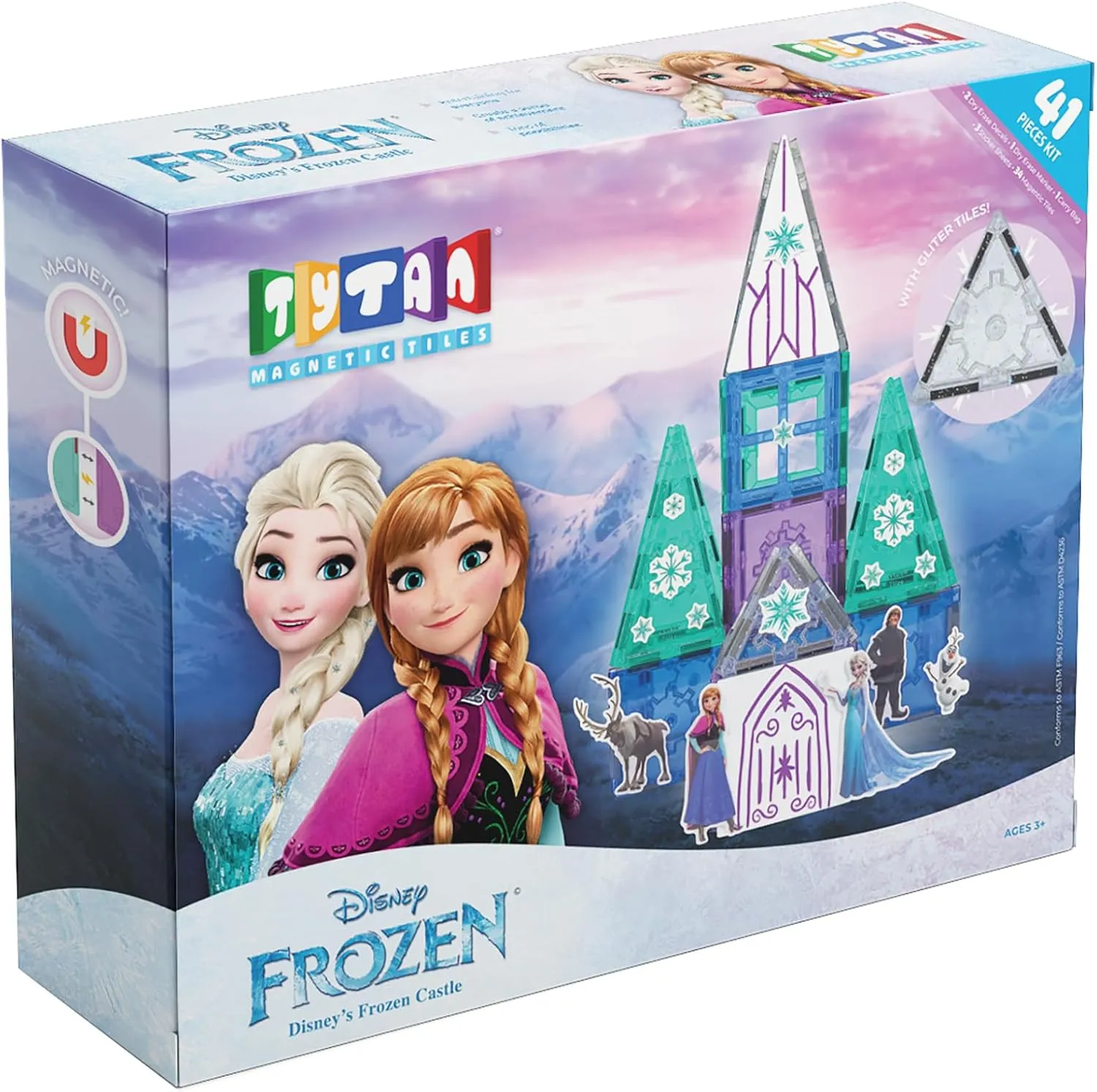 Tytan Official Disney Frozen Magnetic Tile Set – 41-Piece STEAM Toy with Glitter Tiles, Reusable Stickers & Elsa, Anna & Olaf – Educational Building Set for Kids Ages 3 Toys