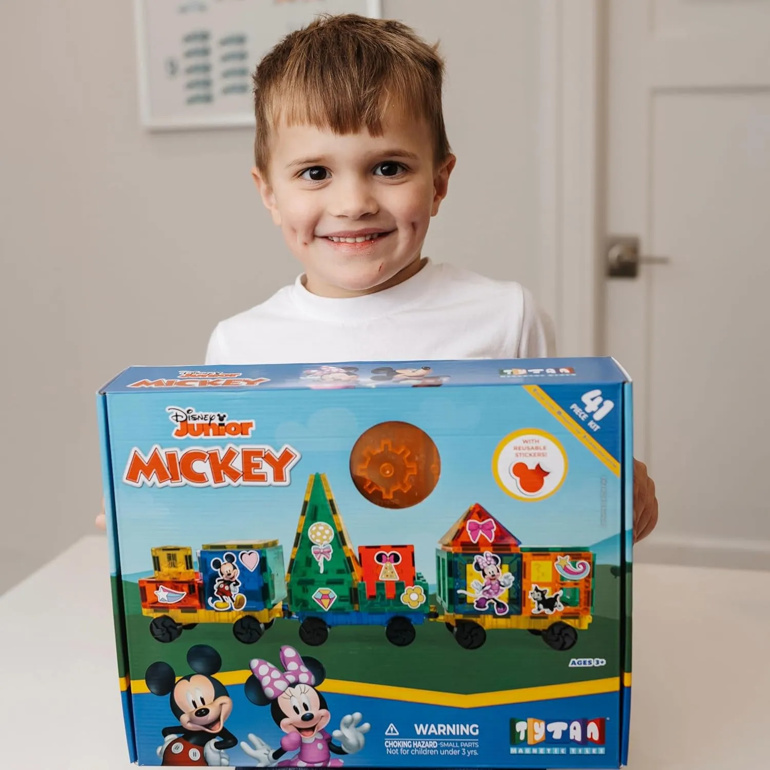 Tytan Official Disney Junior Mickey Mouse Train Magnetic Tile Set – 41-Piece STEAM Toy Featuring Wheeled Bases, Reusable Disney Stickers & Activity Workbook Toys
