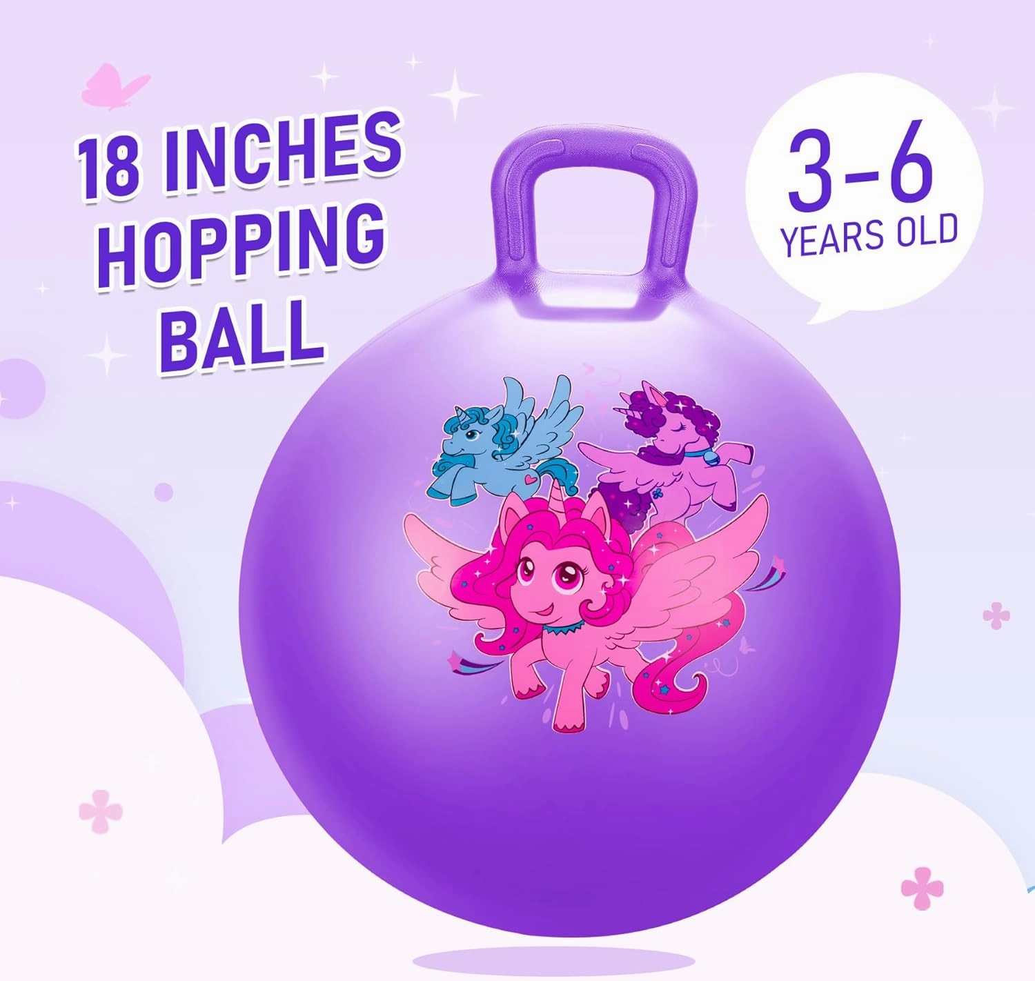 U&C Planet Hopper Ball 18 inches Bouncy Ball with Handle for Kids Age 3-6 Hoppity Hop Sit and Bounce Jumping Hopping Toy with Pump and Gift Box Great Gift for Birthday Christmas, Purple