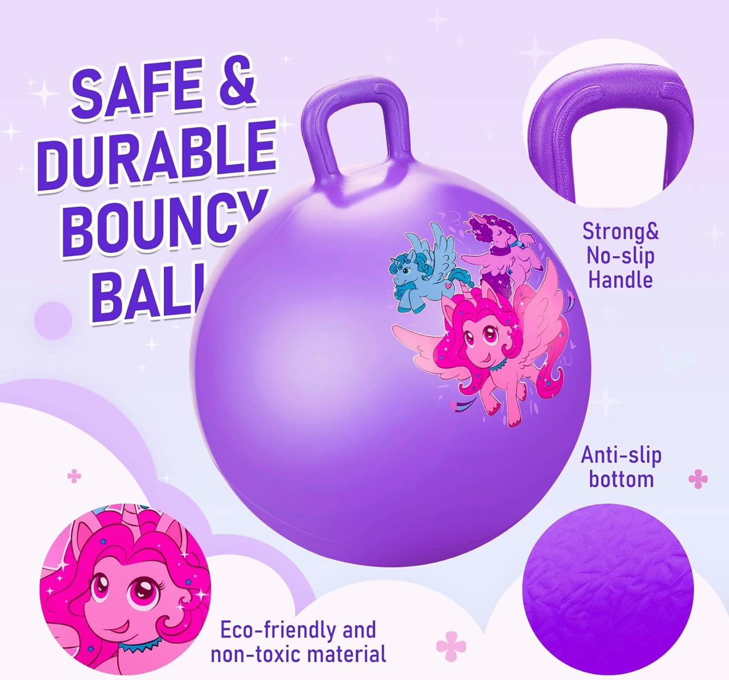 U&C Planet Hopper Ball 18 inches Bouncy Ball with Handle for Kids Age 3-6 Hoppity Hop Sit and Bounce Jumping Hopping Toy with Pump and Gift Box Great Gift for Birthday Christmas, Purple