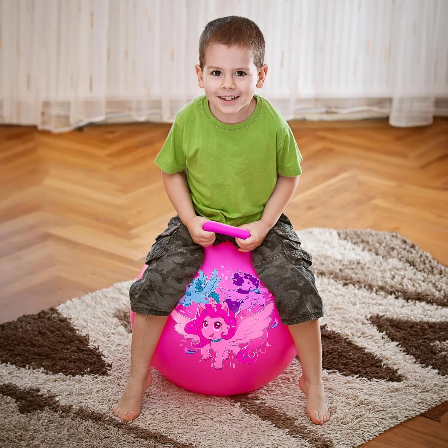 U&C Planet Hopper Ball 18 inches Bouncy Ball with Handle for Kids Age 3-6 Hoppity Hop Sit and Bounce Jumping Hopping Toy with Pump and Gift Box Great Gift for Birthday Christmas, Pink