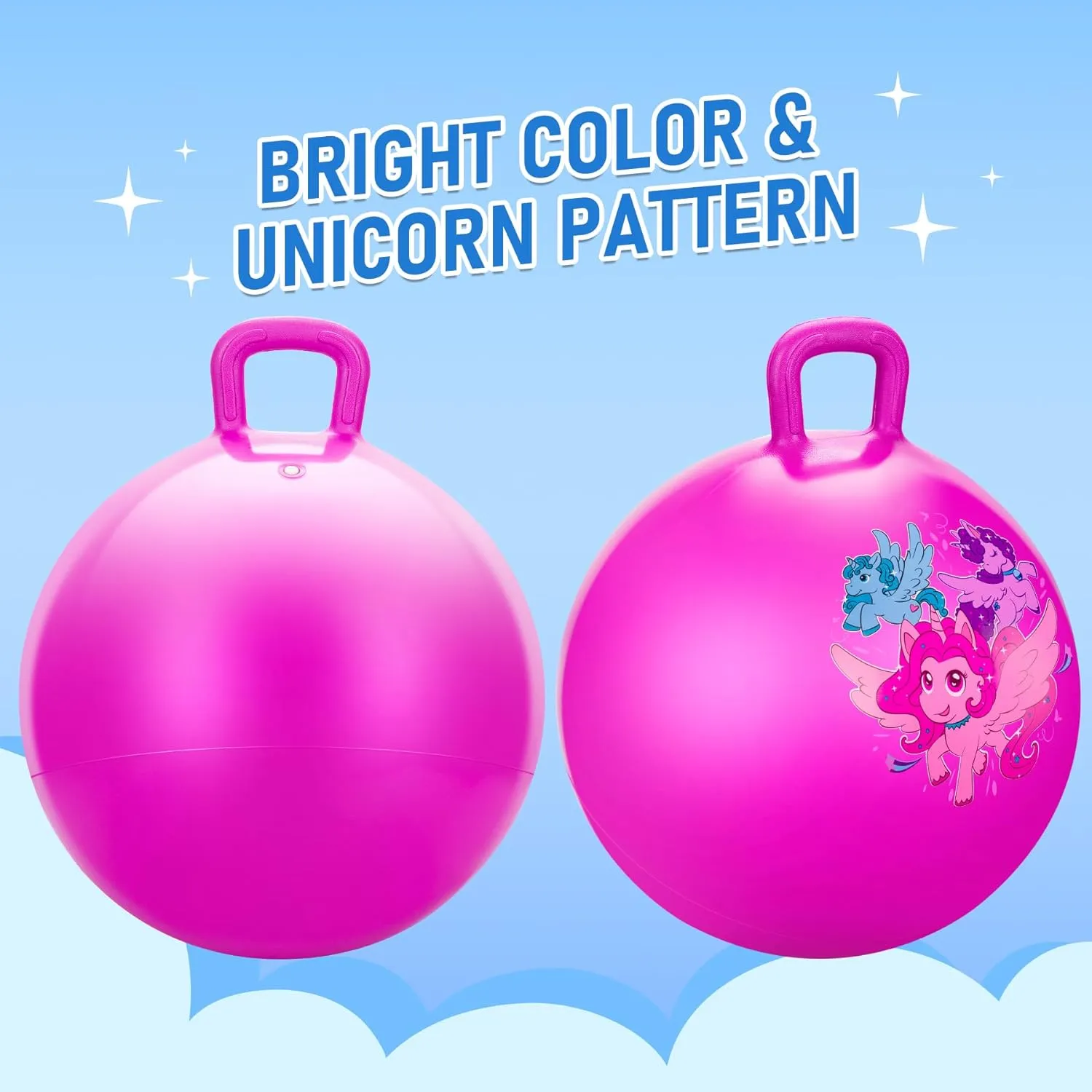 U&C Planet Hopper Ball 18 inches Bouncy Ball with Handle for Kids Age 3-6 Hoppity Hop Sit and Bounce Jumping Hopping Toy with Pump and Gift Box Great Gift for Birthday Christmas, Pink