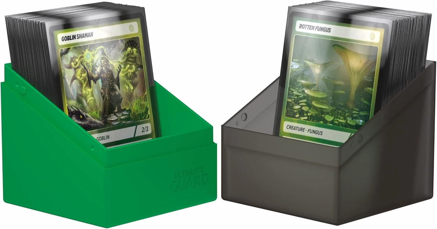 Ultimate Guard Boulder Synergy 100 , Deck Case for 100 Double-Sleeved TCG Cards, Black/Green, Secure & Durable Storage for Trading Card Games