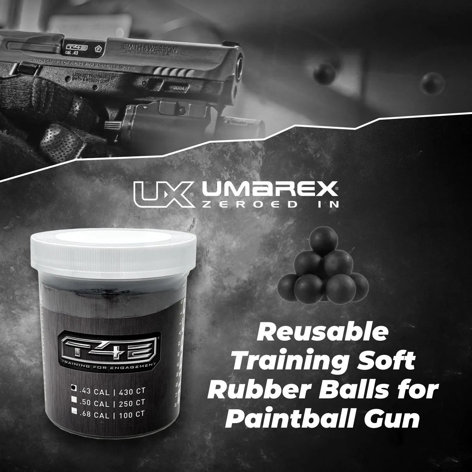 Umarex T4E .43 Caliber Paintball Reusable Rubber Balls for Paintball Gun 430 Count, Black