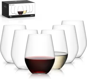 Unbreakable Plastic Stemless Wine Glasses Set of 6, Tritan Plastic Wine Glass BPA Free, Reusable Drinking Glassware for Outdoor Use, Poolside, Party, Camp, 16 OZ Clear